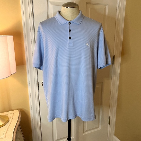 Tommy Bahama Other - EUC Men's Tommy Bahama Light Blue Stripe Short Sleeve Polo Shirt Size XL
